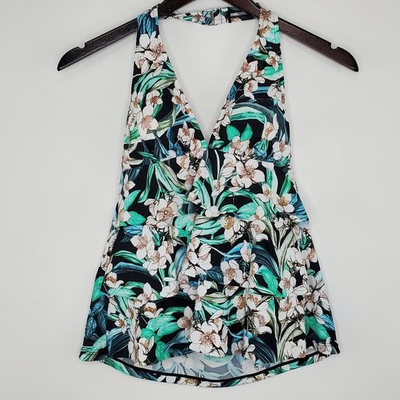 Swim Solutions Vintage Bouquet Tiered Tankini Top - Picture 1 of 3